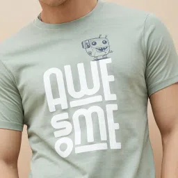 Fame Forever By Lifestyle Sage Green Regular Fit Printed T-Shirt image 5