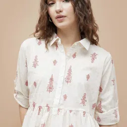 Colour Me By Melange Off White Cotton Regular Fit Printed Top image 5