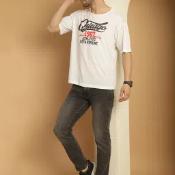 Vimal Jonney White Regular Fit Printed Oversized Crew T-Shirt image 5