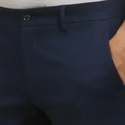Louis Philippe Navy Cotton Regular fit Solid Trousers image 5