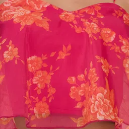 KASSUALLY Pink & Orange Floral Print Crop Top image 5