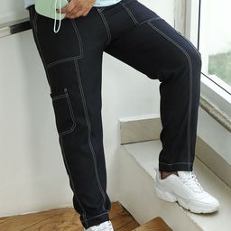 Instafab Plus Men Self Design Comfort Relaxed Fit Mid-Rise Flat-Front Cargos-picture-11