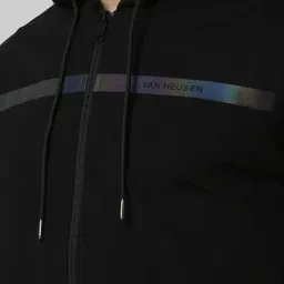 Van Heusen Black Cotton Regular Fit Colour Block Hooded Jacket image 4