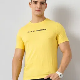 celio* Yellow Regular Fit Graphic Print Cotton Crew T-Shirt-image-17
