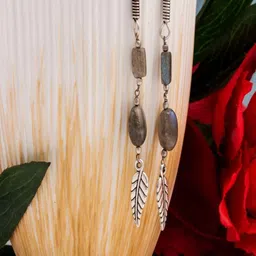 Shrim jewels Brass Plated Labradorite Stone Leaf Shaped Drop Earrings-picture-19