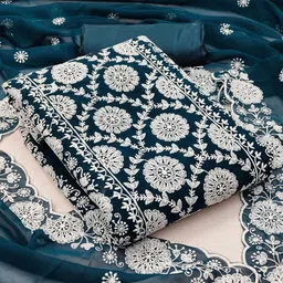 Ishin Floral Embroidered Zari Silk Georgette Unstitched Dress Material-image-83