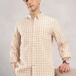 Nautica Slim Fit Checked Cotton Linen Casual Shirt-image-91