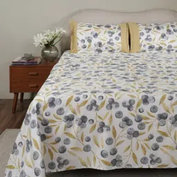 Maspar Yellow Cotton Printed 200 TC Double Flat Bedsheet with 2 Pillow Covers image 2