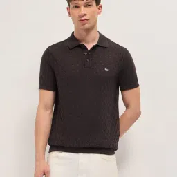 The Bear House Brown Cotton Woven Design Regular Fit Polo T-Shirt-picture-24