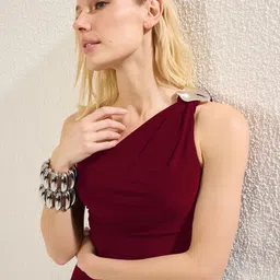 Trendyol Women Solid One Shoulder Sheath Maxi Dress image 3