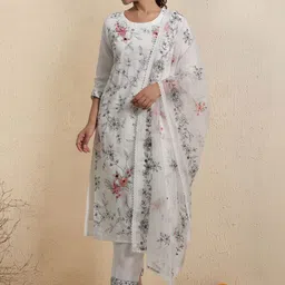 Indo Era Women Floral Printed Regular Kurta with Trousers & With Dupatta-picture-37