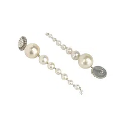 StyleCast Silver Plated Rhinestone Studded & Beaded Contemporary Drop Earrings image 2