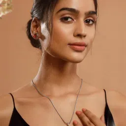 Saraf RS Jewellery Silver Oxidised Red Stones Minimal Locket Jewellery Set-image-59