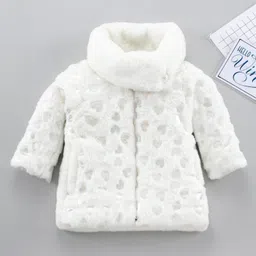 Little Kangaroos Full Sleeves Jacket with Faux Fur - White-image-73