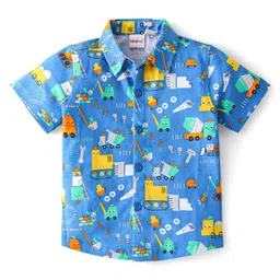 Babyhug 100% Cotton Knit Half Sleeves Shirt With Vehicles Print - Blue-picture-15