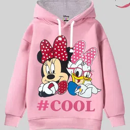KUCHIPOO Disney Featuring Full Sleeves Minnie & Daisy Printed Cotton Fleece Winter Wear Hoodie - Pink-picture-10