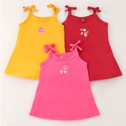 zero ZeroCotton Knit Sleeveless Slips Floral & Teddy Print Pack of 3 - Red Gold & Medium Pink-picture-45