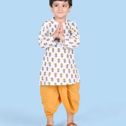 Babyhug Cambric Full Sleeves Floral Printed  Kurta & Dhoti Set - Off White-picture-14
