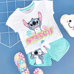 Pantaloons Junior Cotton Half Sleeves Printed Sleepwear Set - White-picture-41