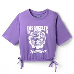 Pine Kids Cotton Knit Half Sleeves T-Shirt With Los Angeles Text Print - Purple-picture-10