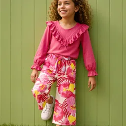 OLLINGTON ST. Single Jersey Knit Full Sleeves Top & Pant Set With Floral Print - Pink-picture-17