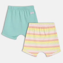 MINI KLUB Cotton Knit Pack Of 2 Striped & Sunglasses Embroidered Shorts - Blue & White-picture-41