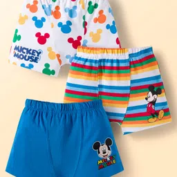 Babyhug Disney Single Jersey Knit Trunks with Mickey Mouse Graphics Pack of 3 - White & Blue-picture-10