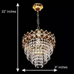 pralinz LED Hanging Lamp Golden Crystal Pendant Ceiling Led Light Decorative Gold) Chandelier Ceiling Lamp image 5