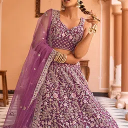 panchhi Embellished Sequinned Semi-Stitched Lehenga & Unstitched Blouse With Dupatta image 3