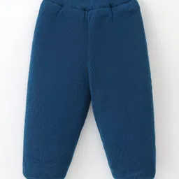 Yellow Apple Knitted Full Sleeves Solid Colour Hooded Sweater Set with Ears Applique - Blue image 4