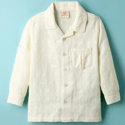 Rikidoos Full Sleeves Textured Shirt & Typography Printed Tee Set - Off White & Black image 4