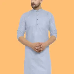 ANUJ FASHION Men Grey Solid Cotton Mandarin Collar Ethnic Long Sleeves Straight Kurtas-picture-23