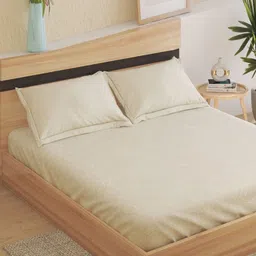 Home Centre Oxford Beige Ethnic Motifs Cotton 200 TC Fitted King Bedsheet Set-1.95mx1.80 m-picture-29