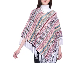 eKools Unisex Striped Printed Woollen Poncho with Fringed Detail image 5
