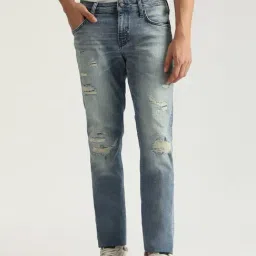 Antony Morato Blue Cotton Tapered Fit Distressed Jeans-image-7