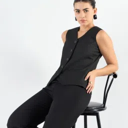 Powersutra Black Striped Vest Coat image 5