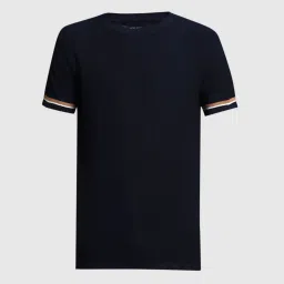 Jack & Jones Navy Cotton Slim Fit Texture T-Shirt image 5