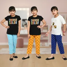 YK Girls Pack Of 3 Pure Cotton Floral Printed Lounge Pants-picture-35