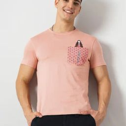 celio celio* Pink Regular Fit Graphic Print Cotton Crew T-Shirt-picture-15