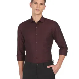 Arrow Maroon Cotton Regular Fit Self Pattern Shirt-image-58