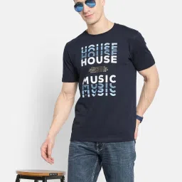 Octave Navy Cotton Regular Fit Printed T-Shirt image 5