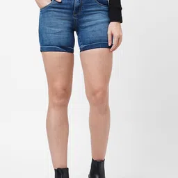 Kraus Jeans Women Washed Slim Fit High-Rise Denim Shorts-picture-10