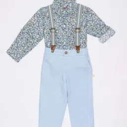 H by Hamleys Infants Boys Blue Floral Print Full Sleeves Shirt with Trousers-picture-19