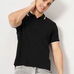 Celio* Black Cotton Regular Fit Polo T-Shirt-image-9