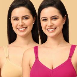 The Mom Store Fuchsia & Beige Cotton Comfort Fit Maternity Bra - Pack of 2-picture-19