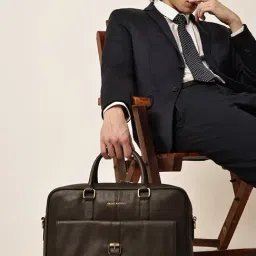 Gauge Machine Brown Textured Medium Leather Laptop Bag image 1