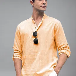 Yugnik Mandarin Collar Roll-Up Sleeves Straight Short Kurta image 2