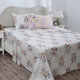 MASPAR Eclectic Garden White 300TC Pure Cotton Double King Bedsheet & 2 Pillow Cover-picture-14