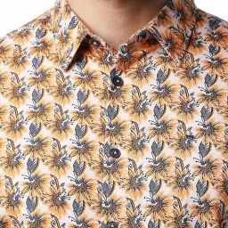 Basics Orange Cotton Slim Fit Printed Shirt image 5