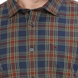 Basics Navy Cotton Slim Fit Checks Shirt image 5